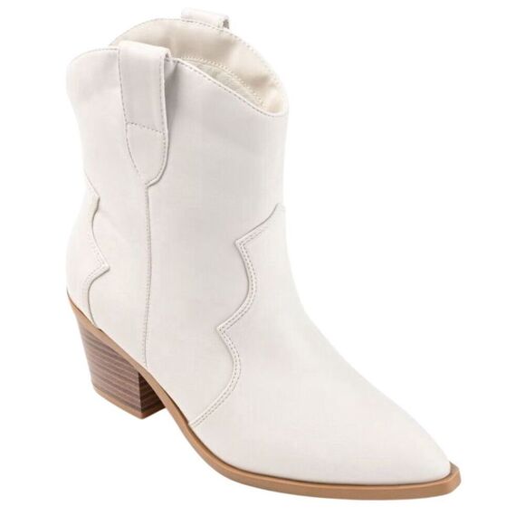 Journee Collection Western Boots Size 9 White Pointed Toe Block Heel - Picture 1 of 9